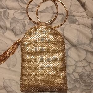 Elegant Gold Mesh Wristlet Clutch